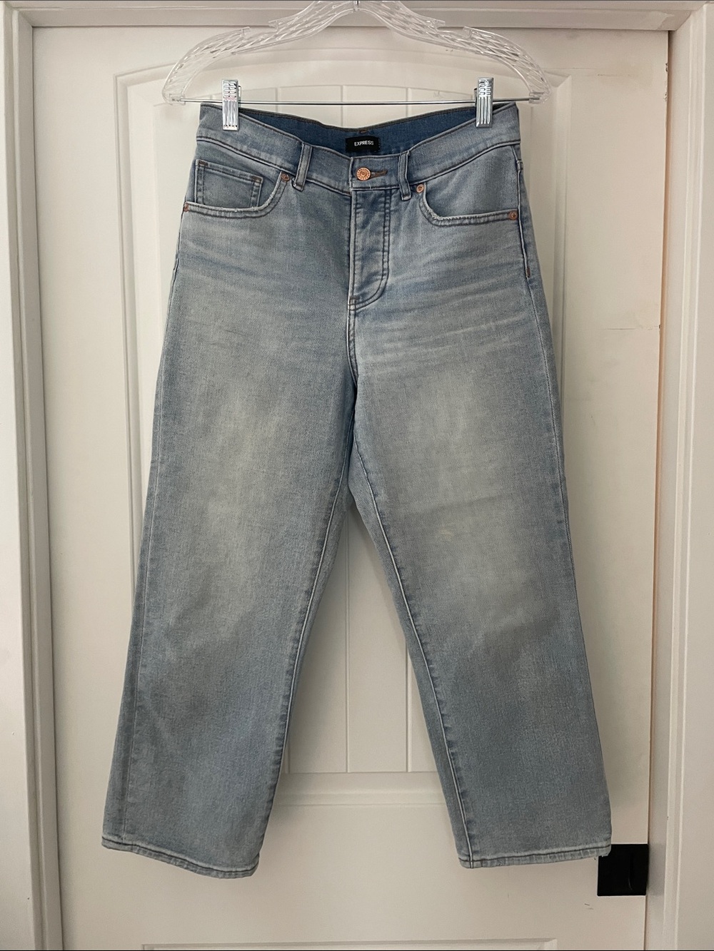 Express Light Blue Straight Ankle High Rise Jeans